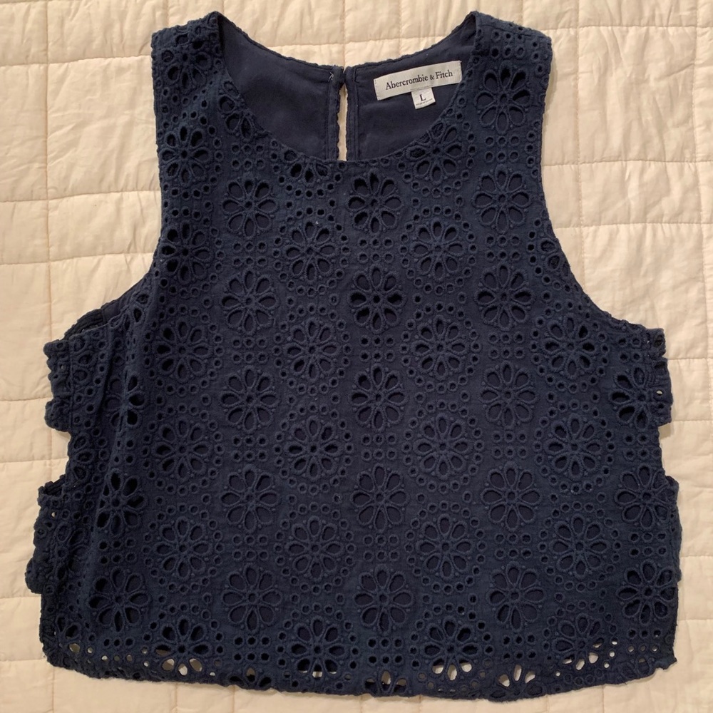 ABERCROMBIE & FITCH lace cut out, navy blue top